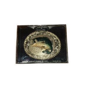 Vintage Raintree Belt Buckle Large Mouth Bass Fishing Solid Brass 1978 NIB USA
